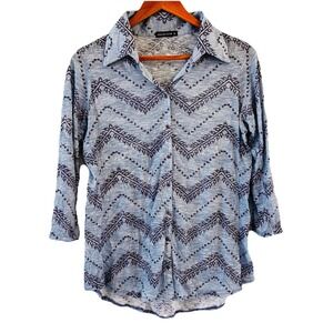 David Cline Crushed Snap Front Top Womens M Rhinestone Geometric Art to Wear